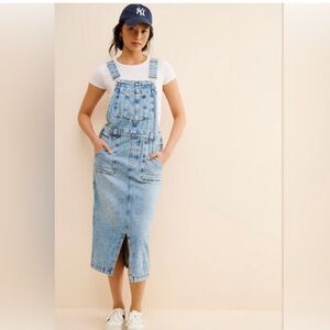 Free People Blue Denim Midi Overall Dress – New With Tags
